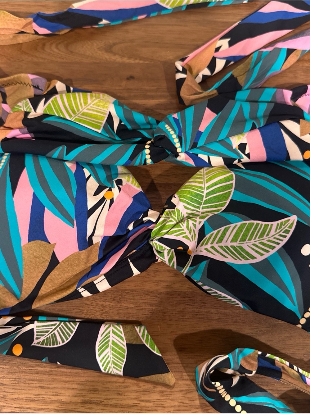 Bar III Tropical Leaf Print Bikini Top - Navy, Teal, Pink, Green, Brown